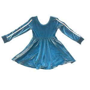Rags Blue Velvet Long Sleeve Dress with White Stripes Size 3/4 Kids Read